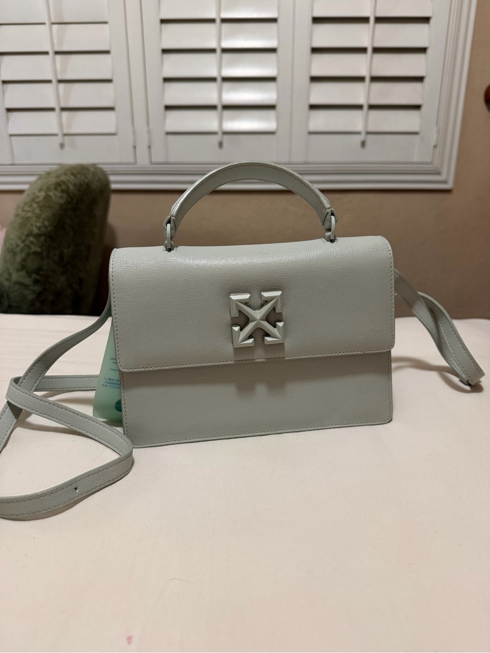 Off-White Light Gray Top-Handle Leather Satchel